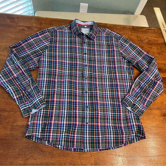 Haupt Ecologic Modern fit navy multicolor button down dress shirt size medium - Picture 1 of 7